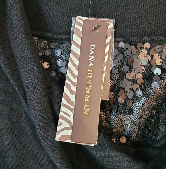 Dana Buchman Black Sequin Cowl-Neck Top – NWT, Long Sleeve, Sz M Holiday Sparkle - Picture 7 of 9